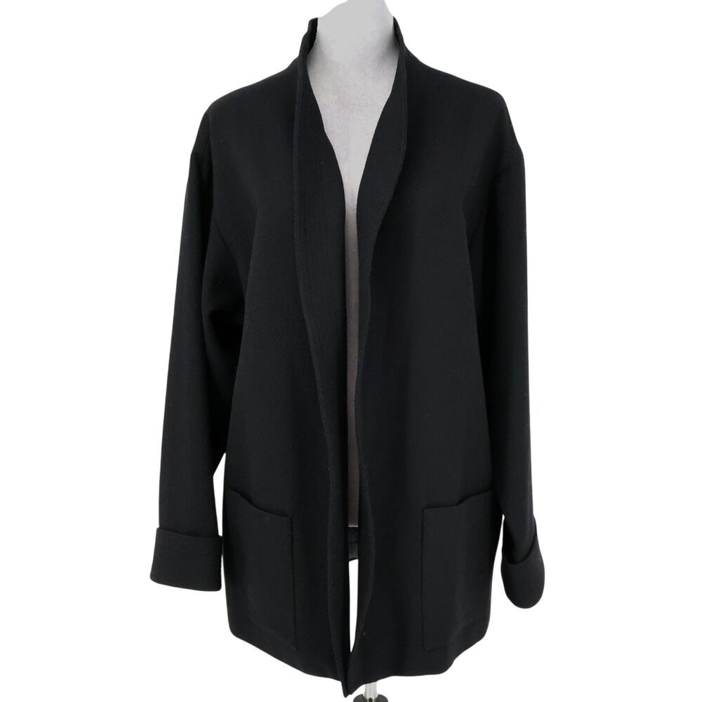 Rena Rowan Jacket Womens 16 Black Wool Tweed Open Lined Blazer Career Vintage